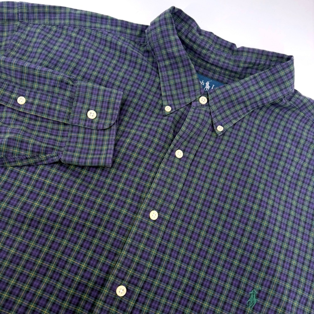 Ralph Lauren Button Down Shirt Mens 2XLT Blue Green Plaid Classic Fit Tall
